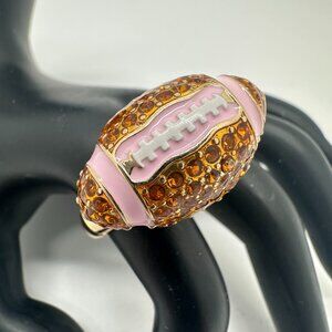 BETSEY JOHNSON Orange Crystal Pink Enamel Football Cocktail Ring